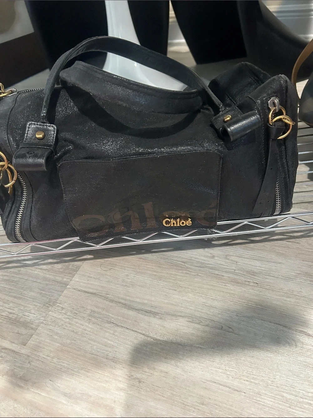 Black Leather Duffel-Style women’s Bag